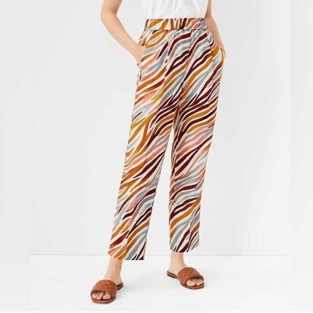 Ann Taylor Zebra Multi Print Linen Blend Pull On Pants NEW